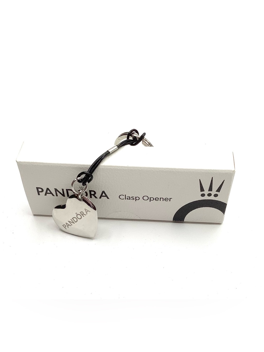 Pandora Silver Heart Clasp Opener on Black Cord